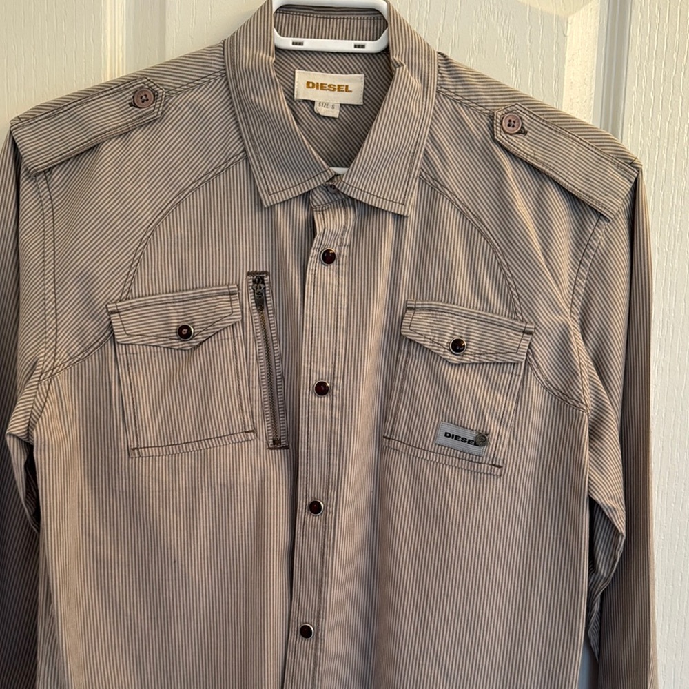 Diesel Gray Striped Casual Shirt